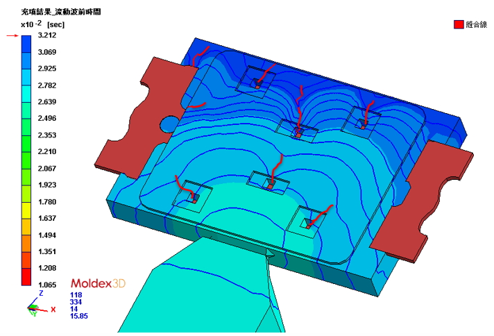 The T3C tact switch is one of the products with the highest output in Diptronics Manufacturing Inc. The main purpose of electronic switches is to turn on the circuit. This kind of product is easy to have air trap, weld line and lack of material in the manufacturing process, resulting in poor conduction of the product.  The team used Moldex3D to find out the solutions to balance the flow behavior of products, shorten the molding cycle, and improve appearance defects. Applying Moldex3D can effectively improve the product yield and reduce costs at the same time.