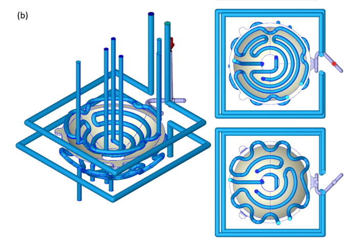Adopting 3D printing, a conformal cooling channel was used to optimize the cooling effect. Two different kinds of conformal cooling channel (Fig. 4a and Fig. 4b) were developed in this study. The design in Fig. 4a replaced the baffles with a conformal cooling channel while the design in Fig. 4b optimized the system by increasing an additional cooling channel near the weld line.