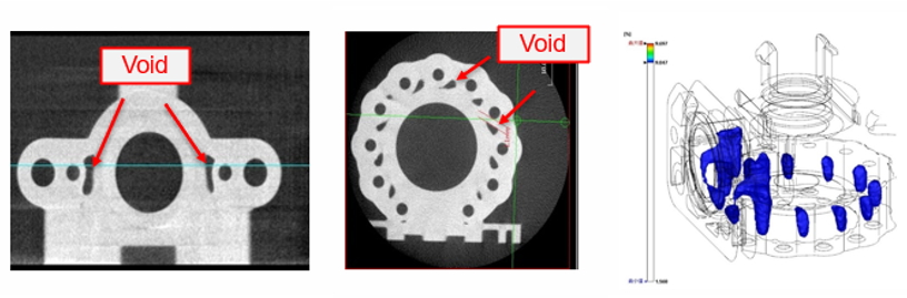 Finally, after the molding process optimizations, the volume shrinkage was successfully improved, and the voids was decreased. The void simulation showed a similar result with the actual X-ray photo (Fig. 10).