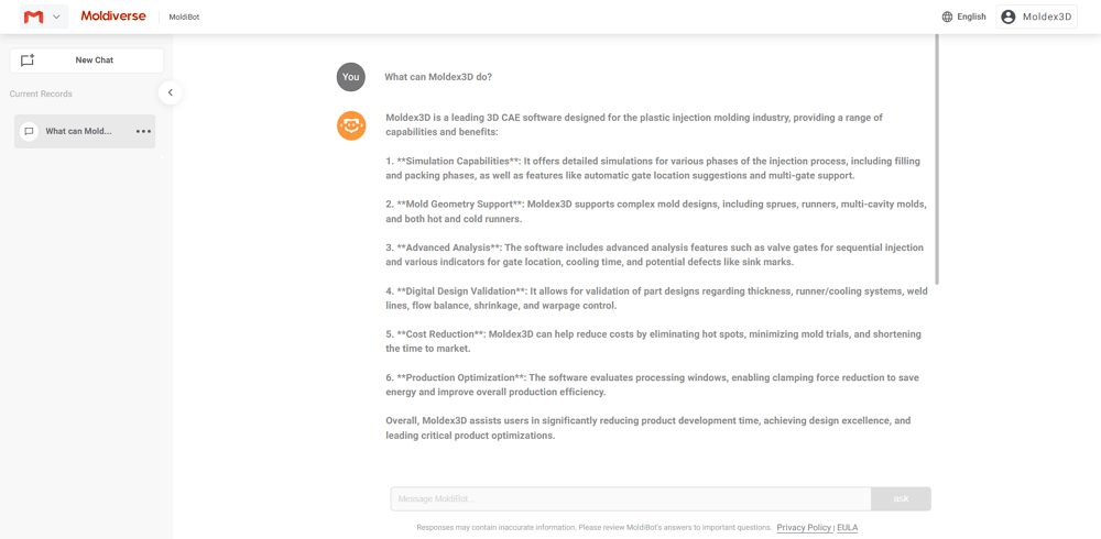 MoldiBot offers links to relevant documents in Documentation.